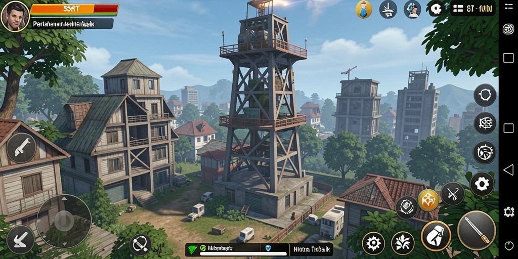 Screenshot utama 55RT menampilkan aksi gameplay Tower Defense yang seru.