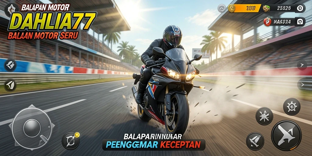 Gameplay seru DAHLIA77 menampilkan balapan motor yang mendebarkan.