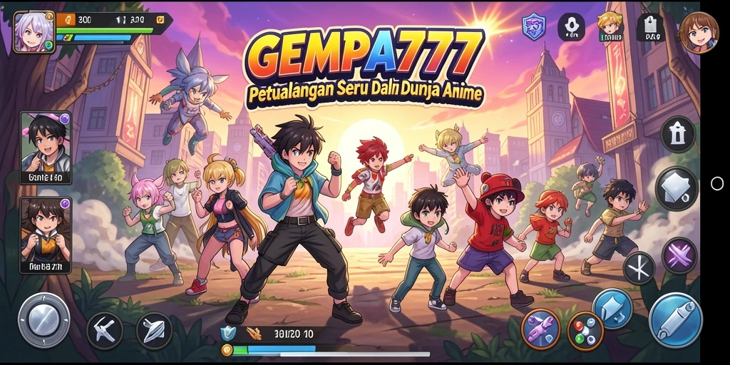 Tampilan layar utama GEMPA777 yang menampilkan aksi karakter Anime.