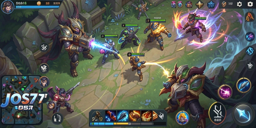 Tangkapan layar menampilkan aksi seru dalam gameplay MOBA JOS77.