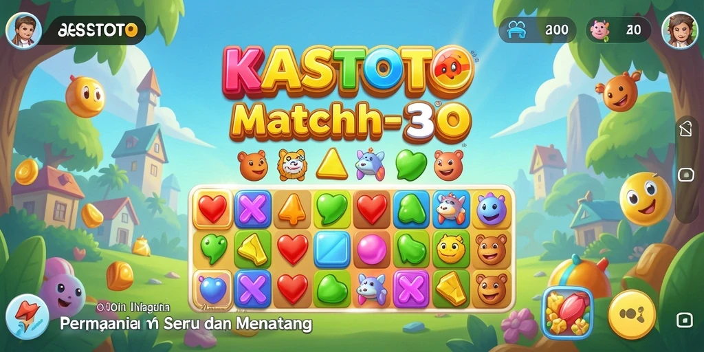 Gameplay seru dari KASTOTO dengan permata berwarna-warni.