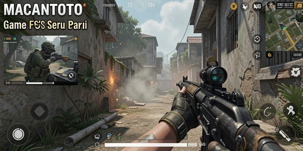 Screenshot menampilkan aksi gameplay FPS yang mendebarkan.