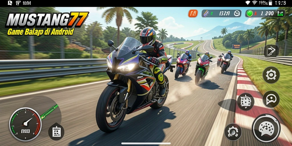 Tampilan gameplay seru dari balapan motor di MUSTANG77.