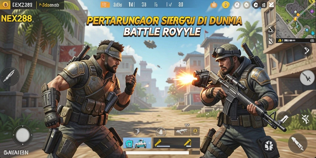 Tangkapan layar gameplay NEX288 yang mendebarkan dalam pertarungan Battle Royale.
