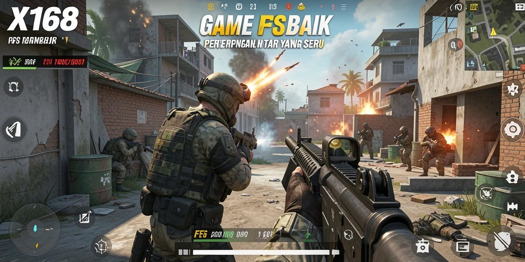 Tampilan gameplay X168 dengan aksi tembak-menembak yang mendebarkan.