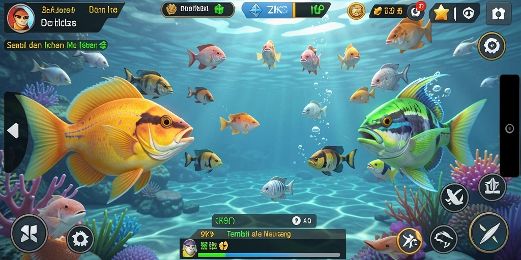 Tangkapan ikan yang berwarna-warni dalam gameplay ZK9.